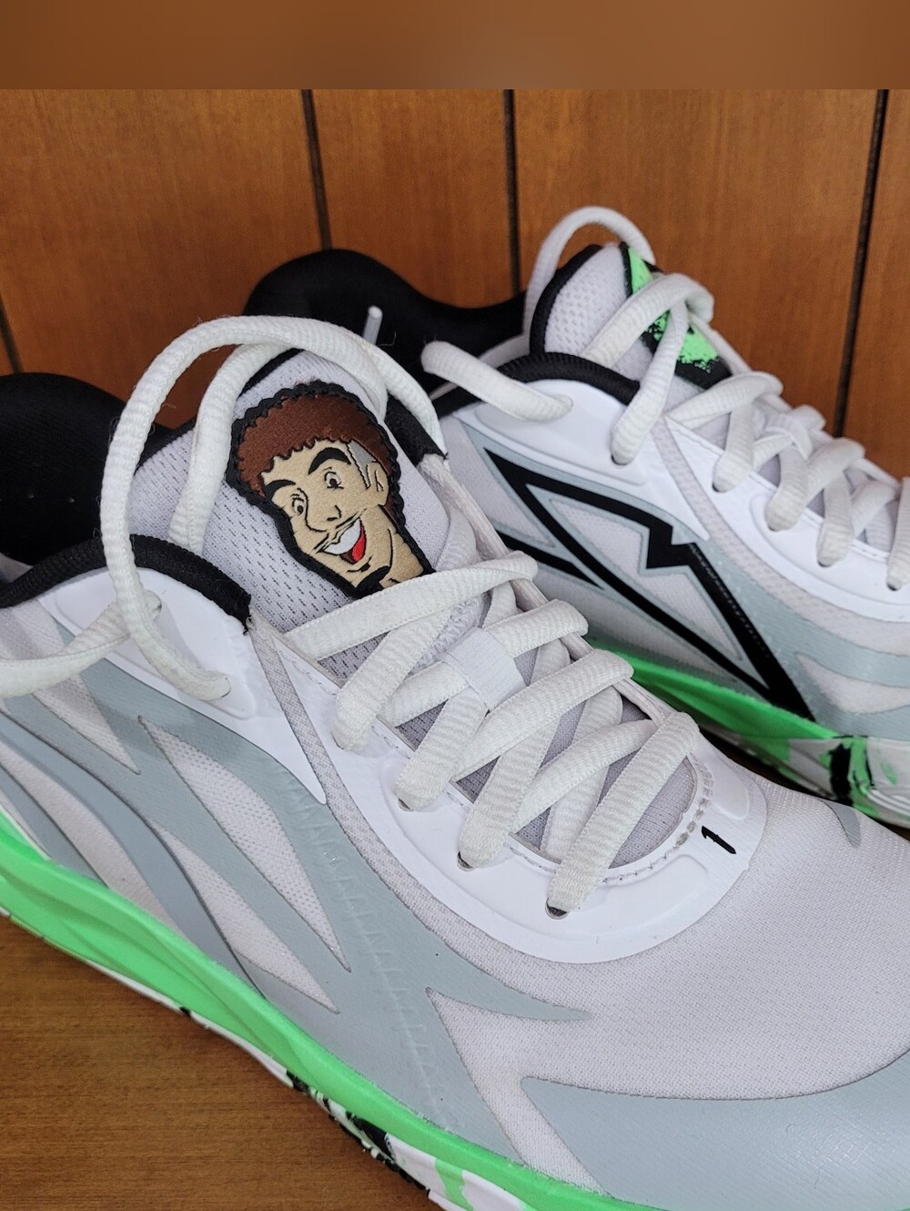 PUMA Melo Basketball Shoes 379412-01 White Green Black Camouflage Low Top